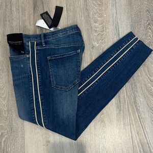 NEW NWT Banana Republic mid rise skinny ankle jeans size 28 side stripe raw hem